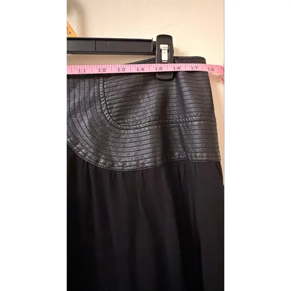 By Anthropologie Black Maxi Skirt 16 Faux Leather Yoke Goth Sheer Flowy